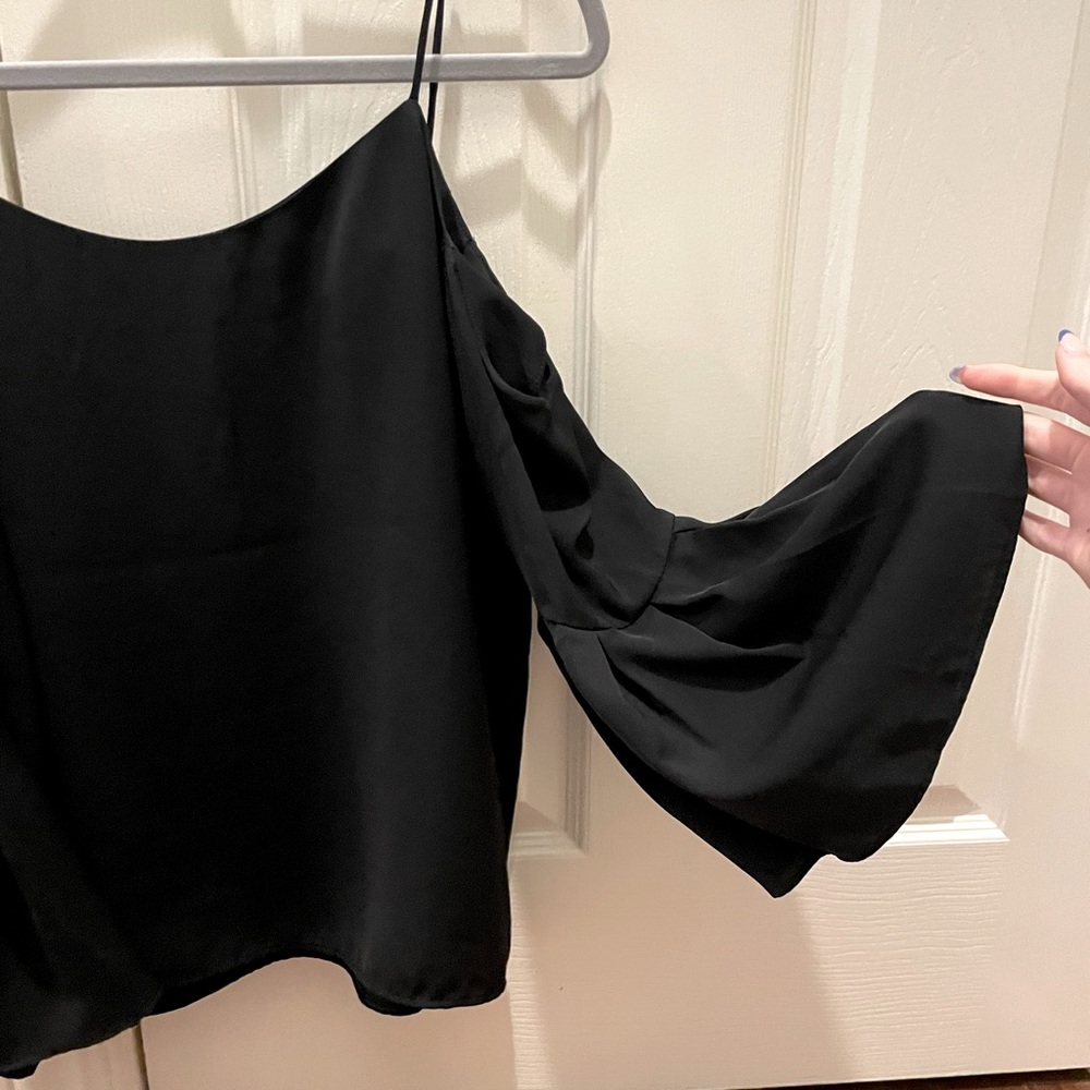 Black open shoulder bell sleeve top